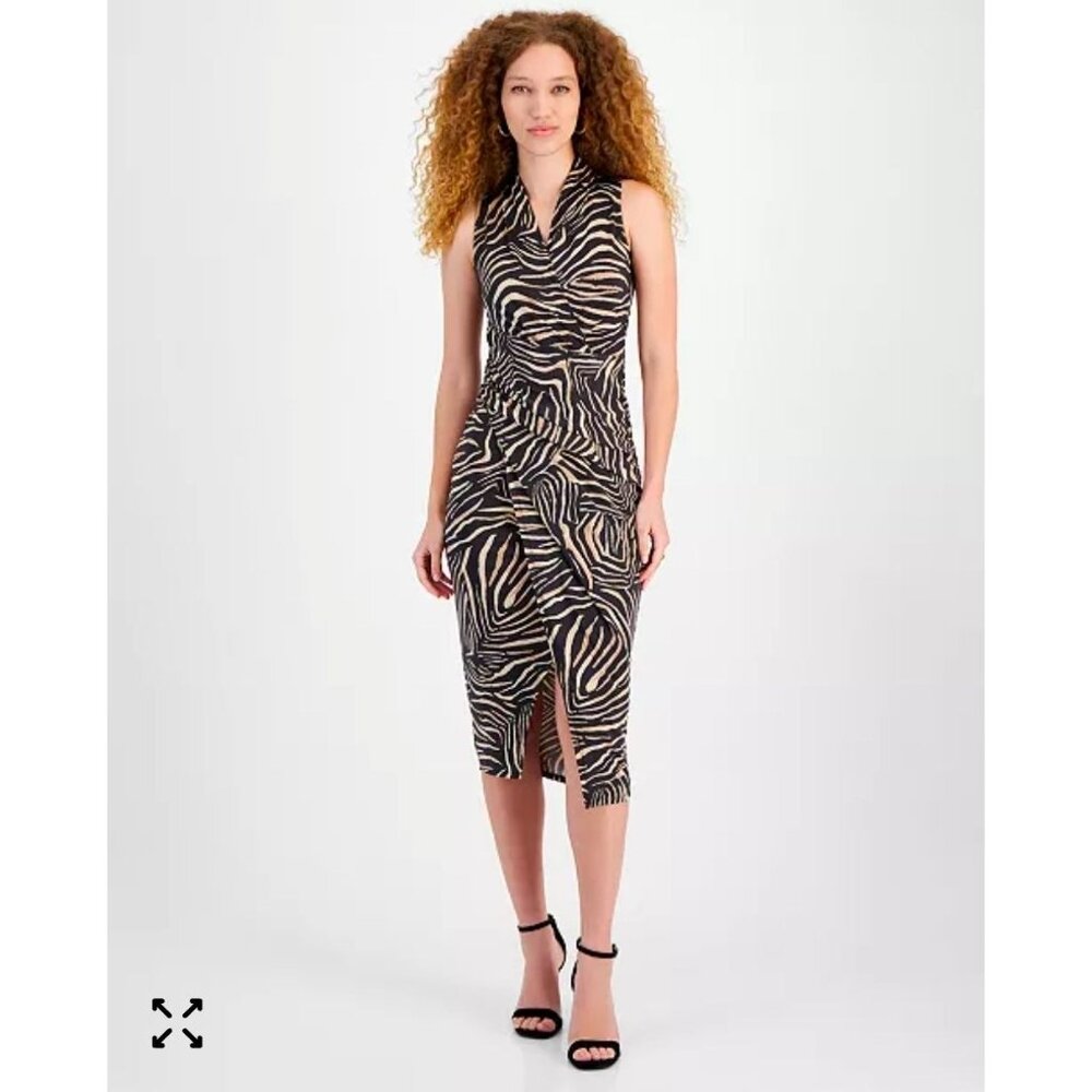 Sleeveless Black and Cream Zebra Print Sheath Dress